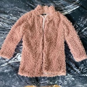 Kivenst Women's Dusty Pink Faux Fur Mid Length Coat Size Medium M